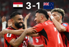 منتخب مصر يحتفل بالفوز على نيوزيلندا بنتيجة 3-1 في كأس العالم2026